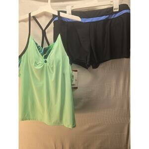 ZeroXposur Tankini Bathingsuit Size XL Black Blue Shorts Beach 6127